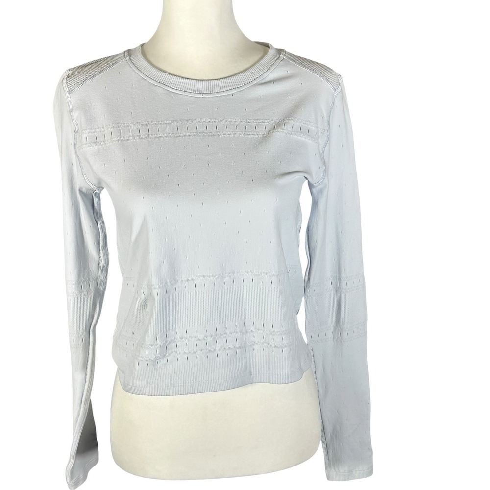 CALIA‎ Pointelle Seamless Long Sleeve NWT Womens L/XL Light Blue Mesh Active Top